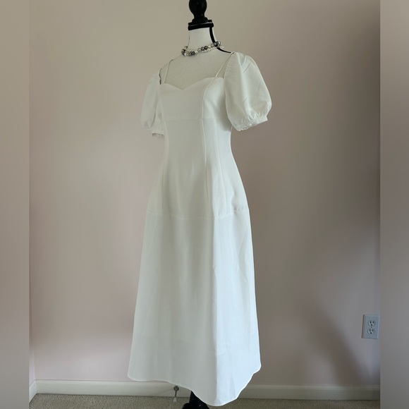 White Puff Sleeve Midi Dress with Square Neckline - Picture 10 of 16